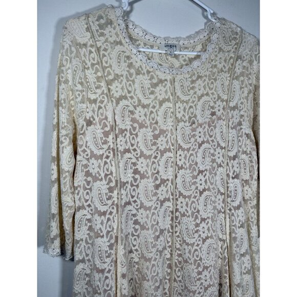 UMGEE Ivory Lace Dress 3/4 Sleeve MEDIUM Bachelorette Ethereal Boho Romantic - Picture 6 of 7